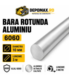 Bara rotunda aluminiu 10 mm, 3 metri, EN AW-6060